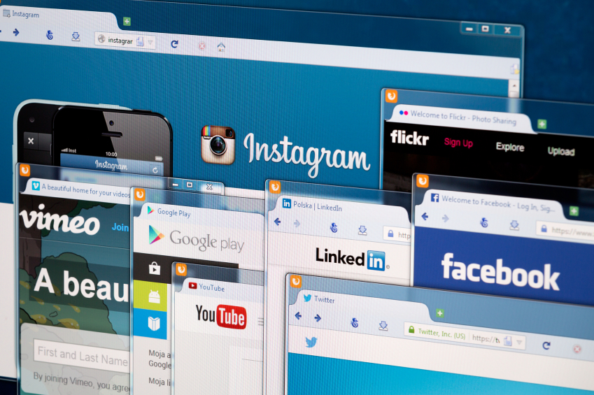 Social network homepage on a monitor screen.