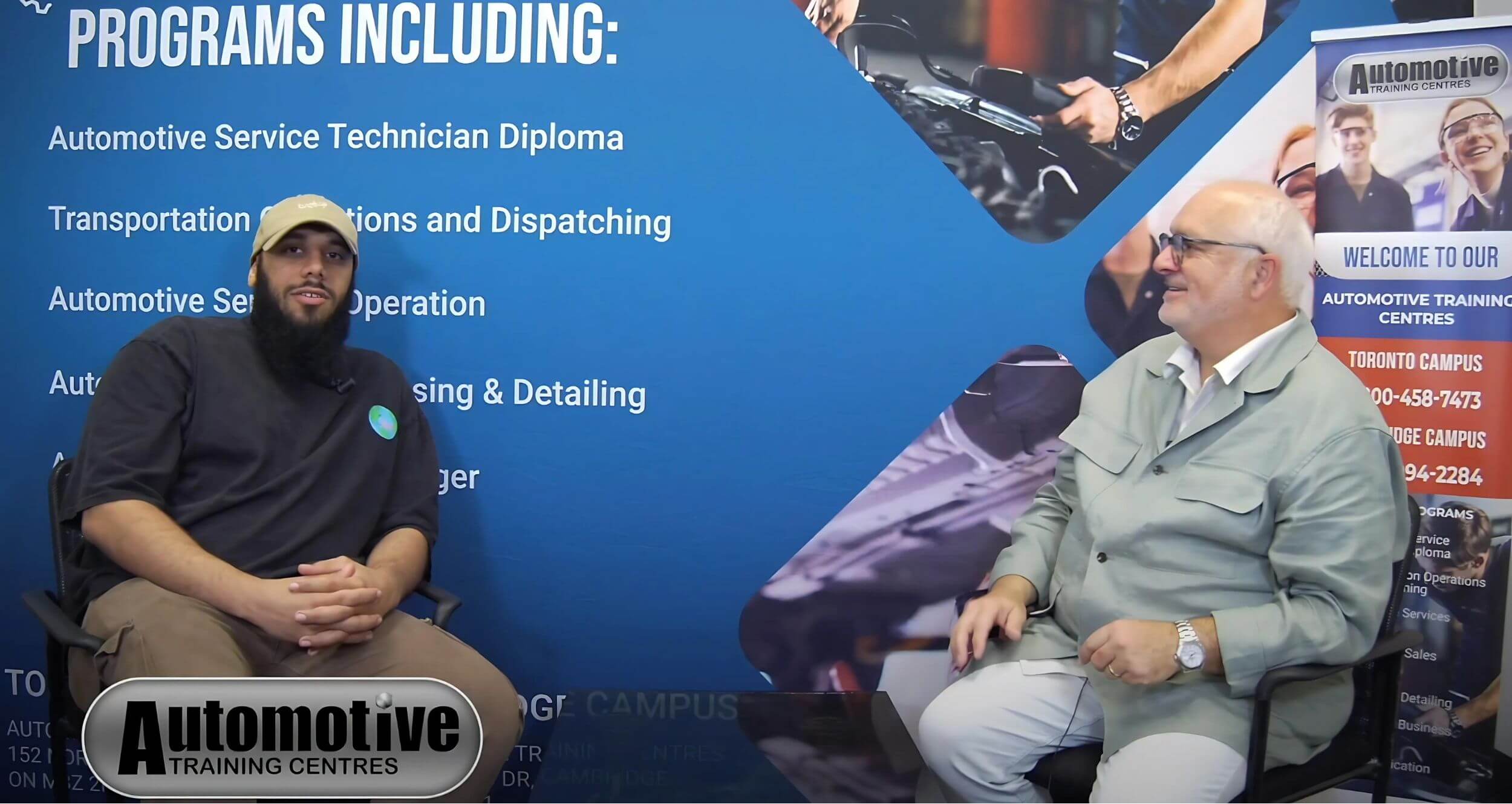 Fares Mostafa auto mechanic student being interviewed