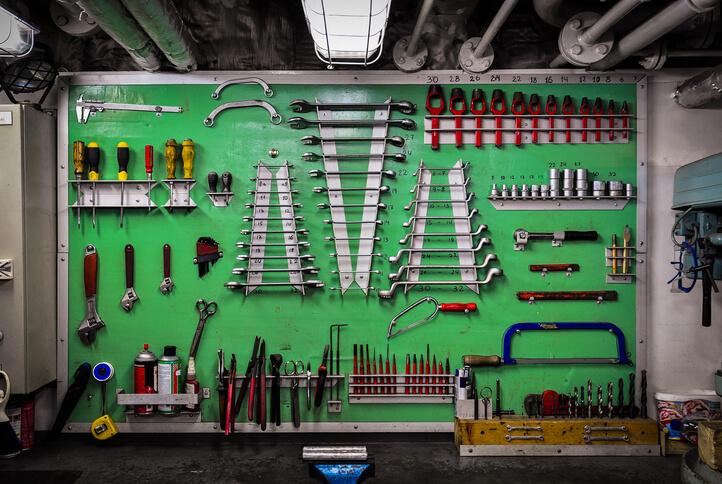 Organized workspace of an auto body estimator