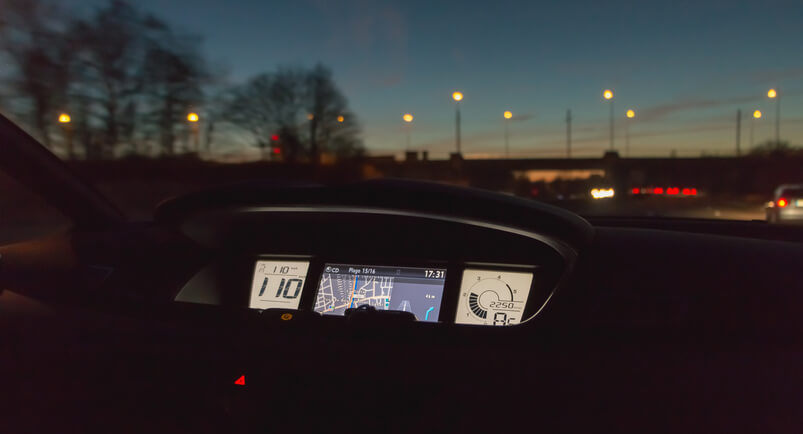 A car dashboard with real-time telematics data