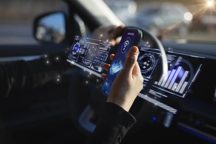 A concept illustration of OBD diagnostics wirelessly transmitting vehicle diagnostics data: OBD-III concept.