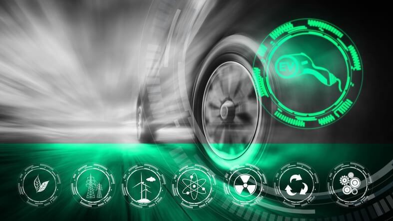An auto mechanic training concept image of EV-specific tire technology.