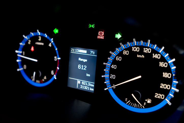 A modern vehicle dashboard displaying ECU diagnostics