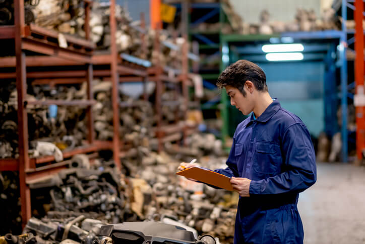 Student in auto parts training learning inventory management at ATC Surrey
