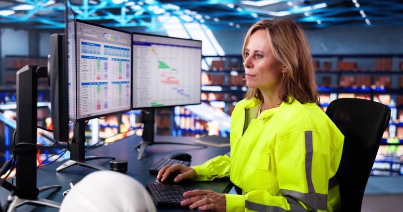 A student practicing dispatch training with digital scheduling software
