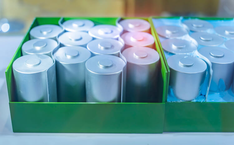 A box of EV second-life batteries as explored in EV battery recycling