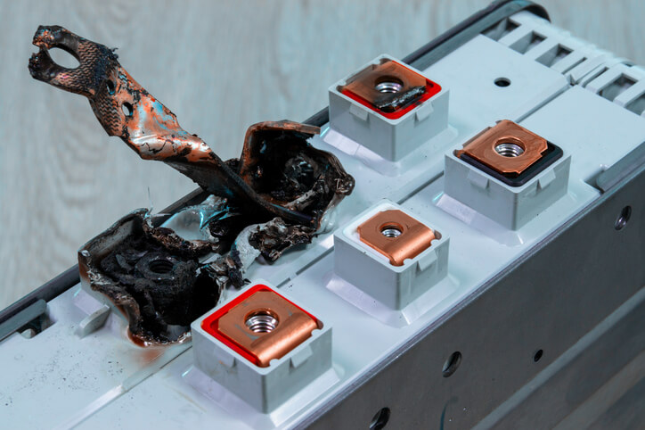 EV battery pack components showing corrosion from EV battery water intrusion
