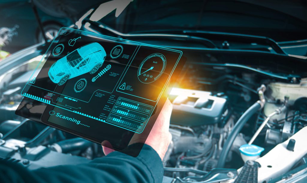 A future mechanic using a scan tool to diagnose a vehicle problem